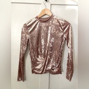 Takara pink velvet velour mock neck knot long sleeve top small